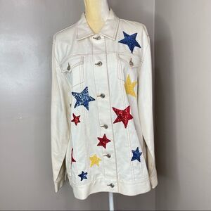 Dianes Beige Star Jeans Jacket Large NWT